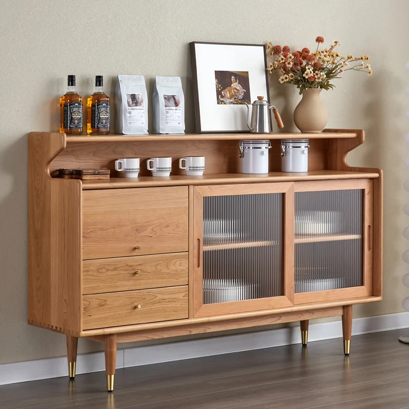 black walnut dining side cabinet solid wood Japanese wine cabinet tea cabinet modern simple locker cherry wood cupboard