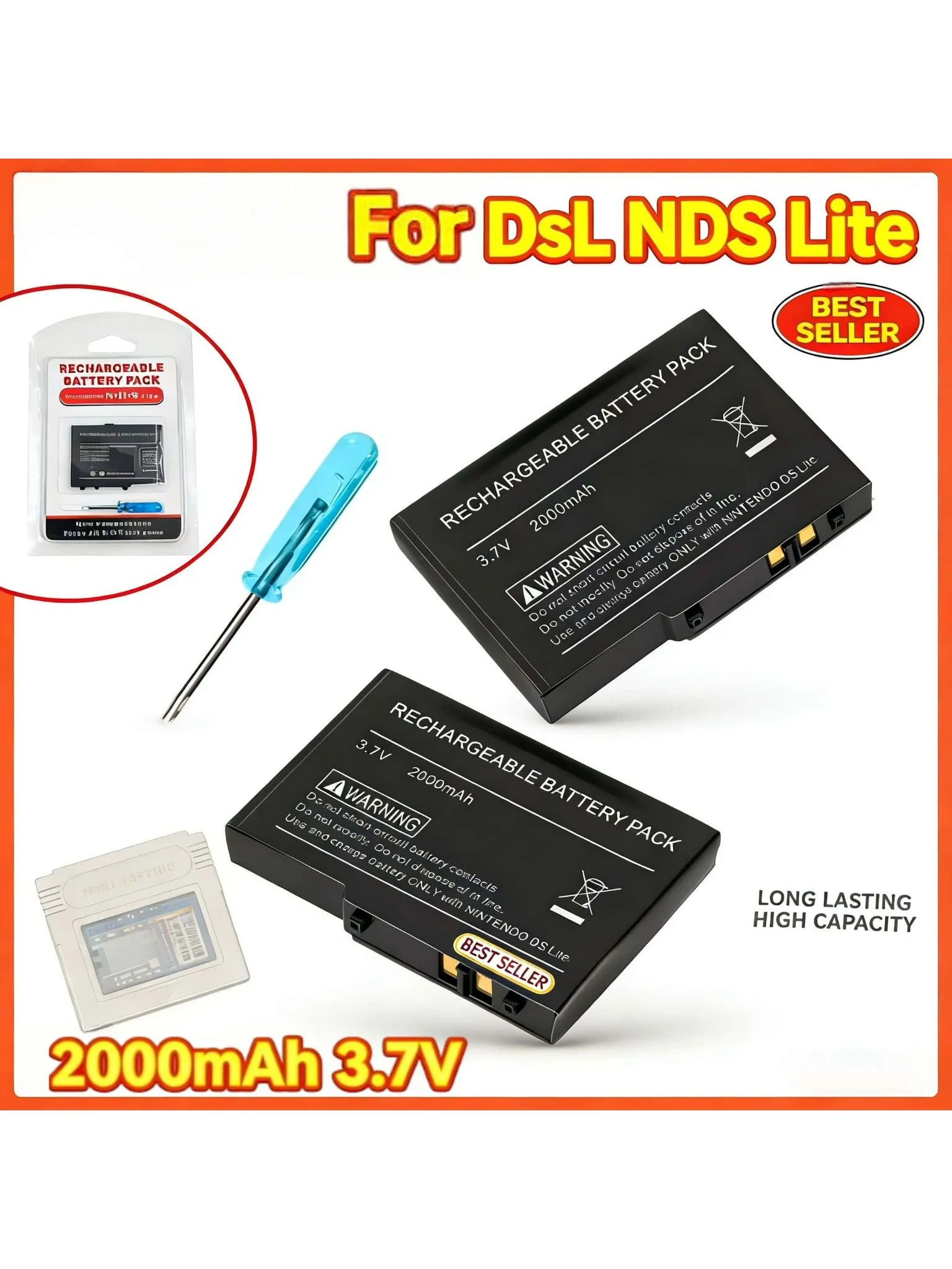 Nowy Akumulator Wymienny 2000mAh do NDS DS Lite z Śrubokrętem, Bateria do NDSL DSL — zdjęcie produktu 7