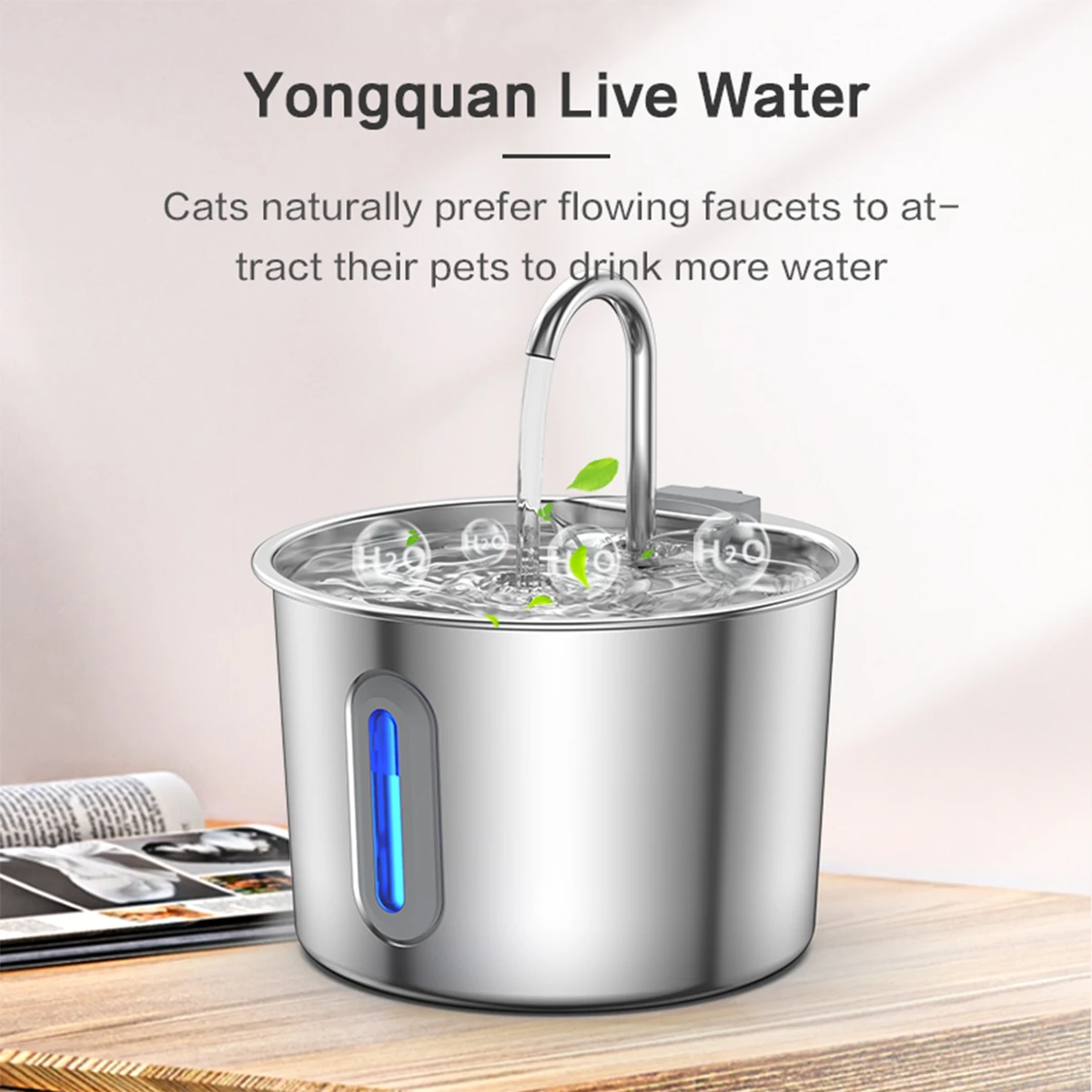 Quadruple Filter Stainless Steel Pet Water Fountain Auto Circulation Quiet Cat Dog Water Dispenser with Water Level Indicator view 6