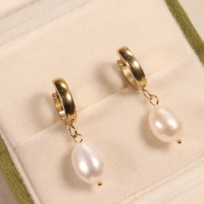 

8-9mm Baroque Freshwater Pearl Earrings for Women Stainless Steel Round Buckle Female Earrings Jewelry Gift 2026 New Arrivals
