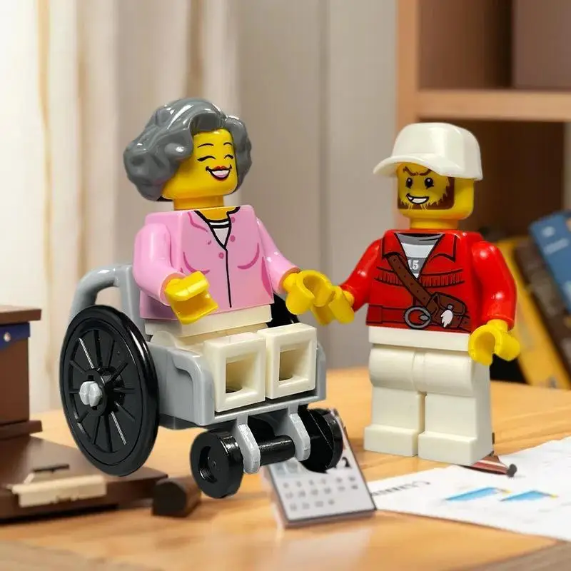 

Kids Gift Building Blocks 2-Piece Set, Educational Wheelchair Wheelbarrow Toy, MOC Bricks Mobility Aid Figures, Perfect Present