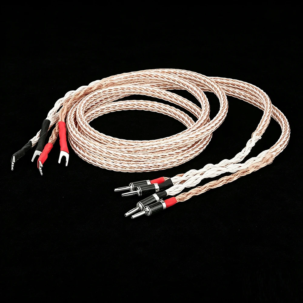 1 pair HI-End 12TC Speaker Cable OCC Copper Audiophile speaker cable HIFI Banana to spade loud speaker cable