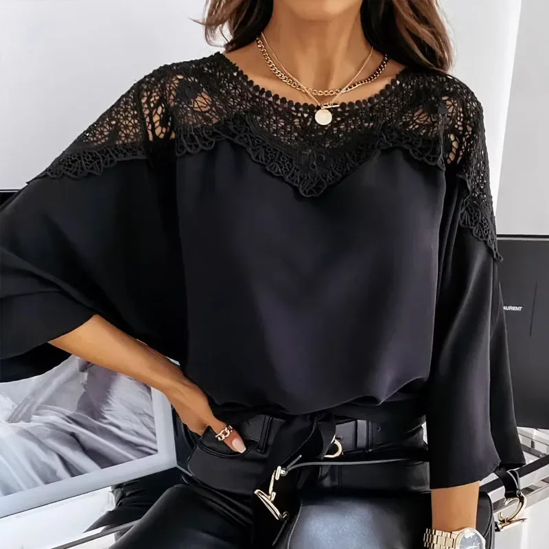 New Spring White Women Blouses with Lace Vinatge Loose Woman Clothes Long Sleeve Shirts Women Sexy Ladies Tops Blusas 12459