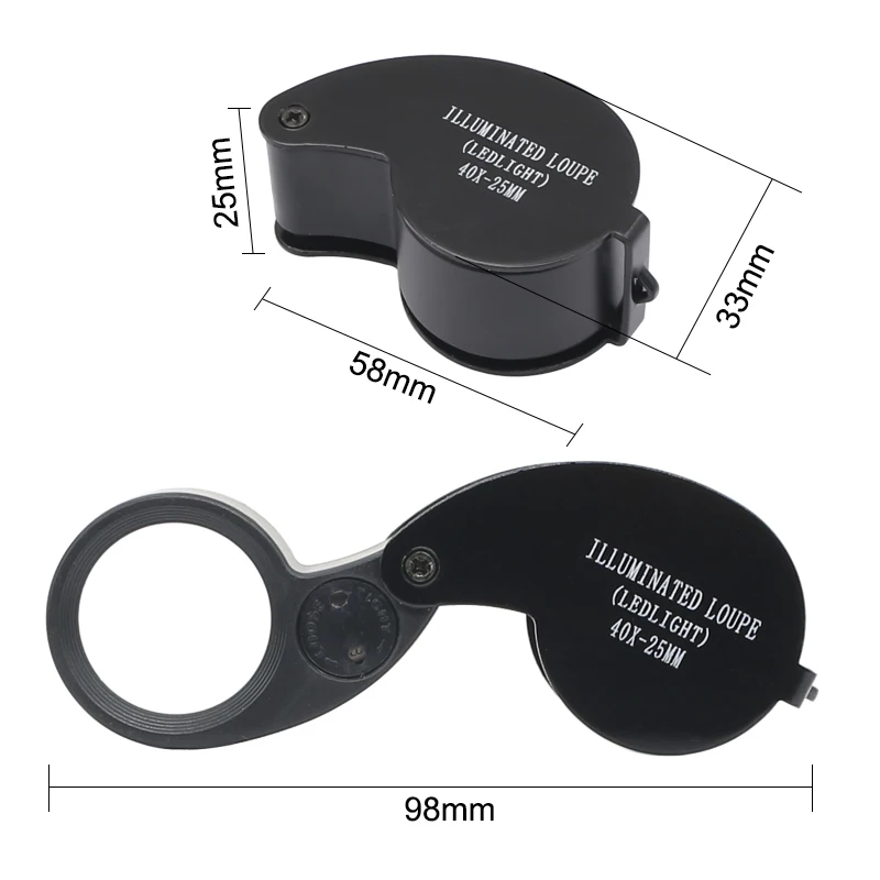 40X MINI Jewelry Magnifying Glass 2 LED Foldable Magnifier Lens Diameter 25mm Pocket Illuminated Loupe for Jade Appreciation