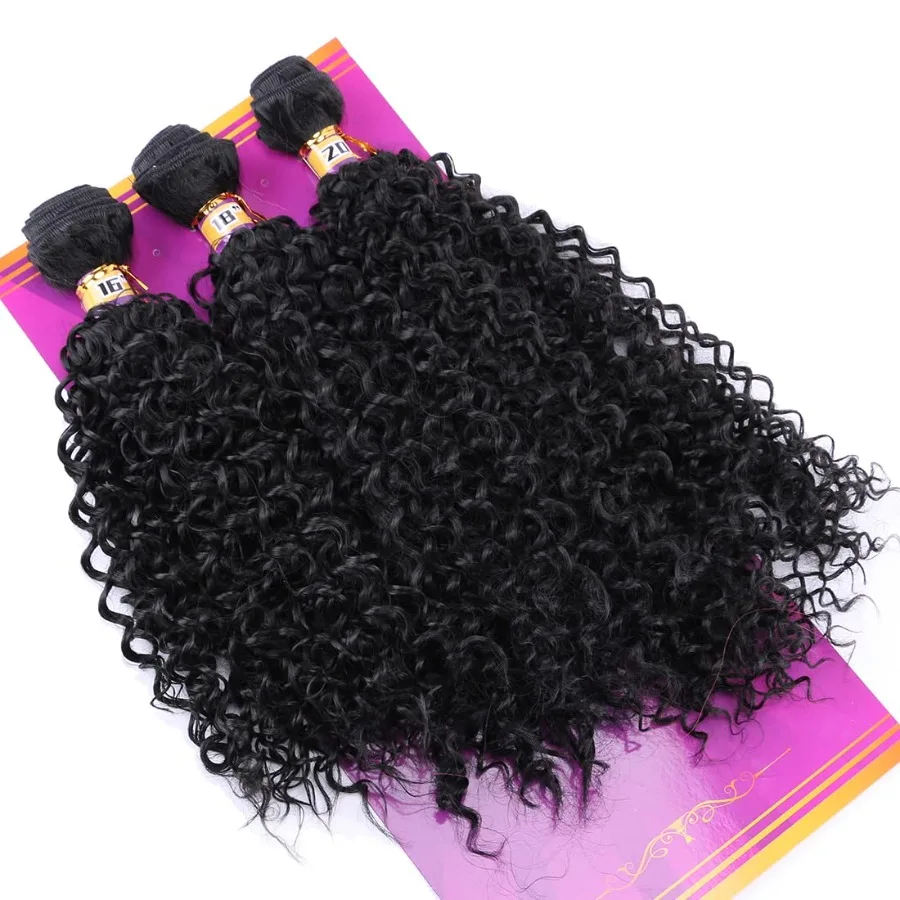 غريب مجعد الشعر الاصطناعية نسج 3 حزم 16 18 20 بوصة أسود الاصطناعية لحمة شعر ملحقات لحجم المظهر الطبيعي و T