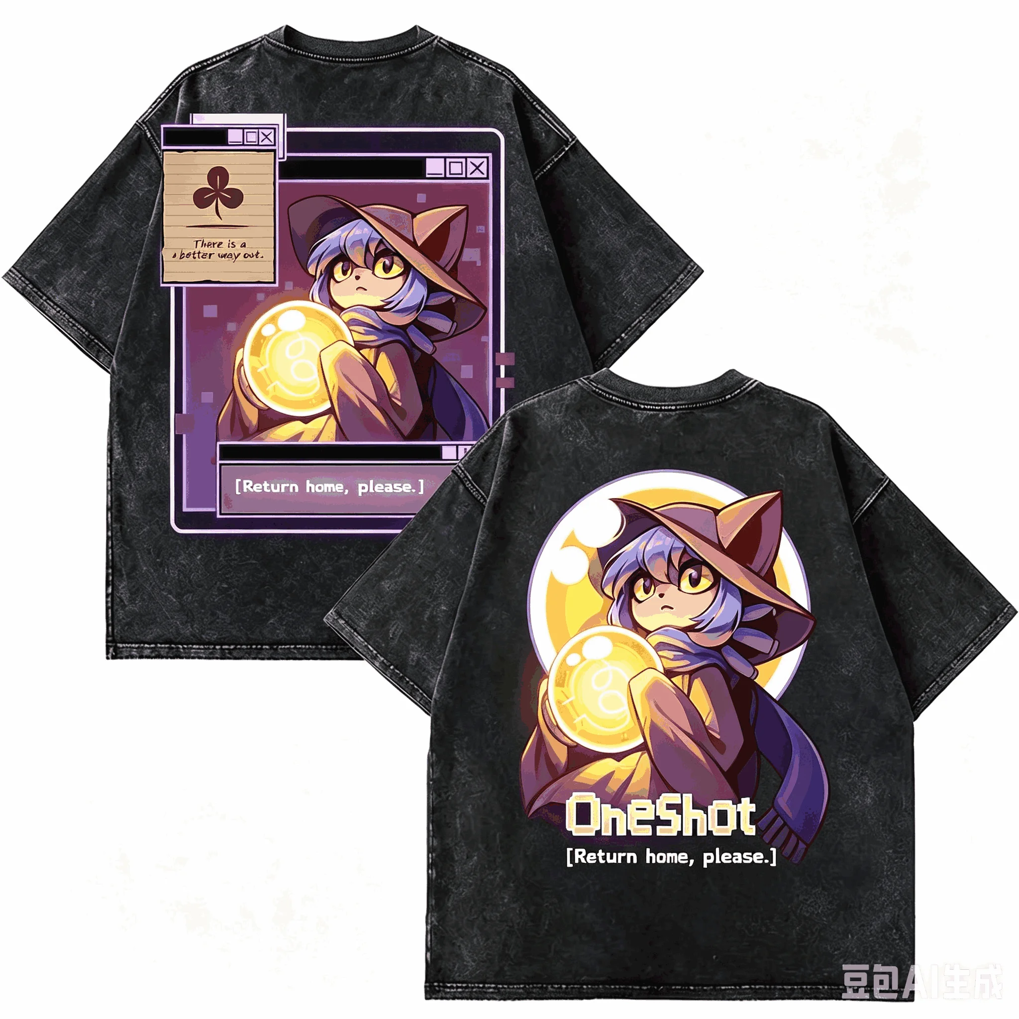 OneShot Niko Washed T-shirt Oversized Unisex Printed Print Tshirts for Men Women Fashion Vintage Loose Streetwear high quality
