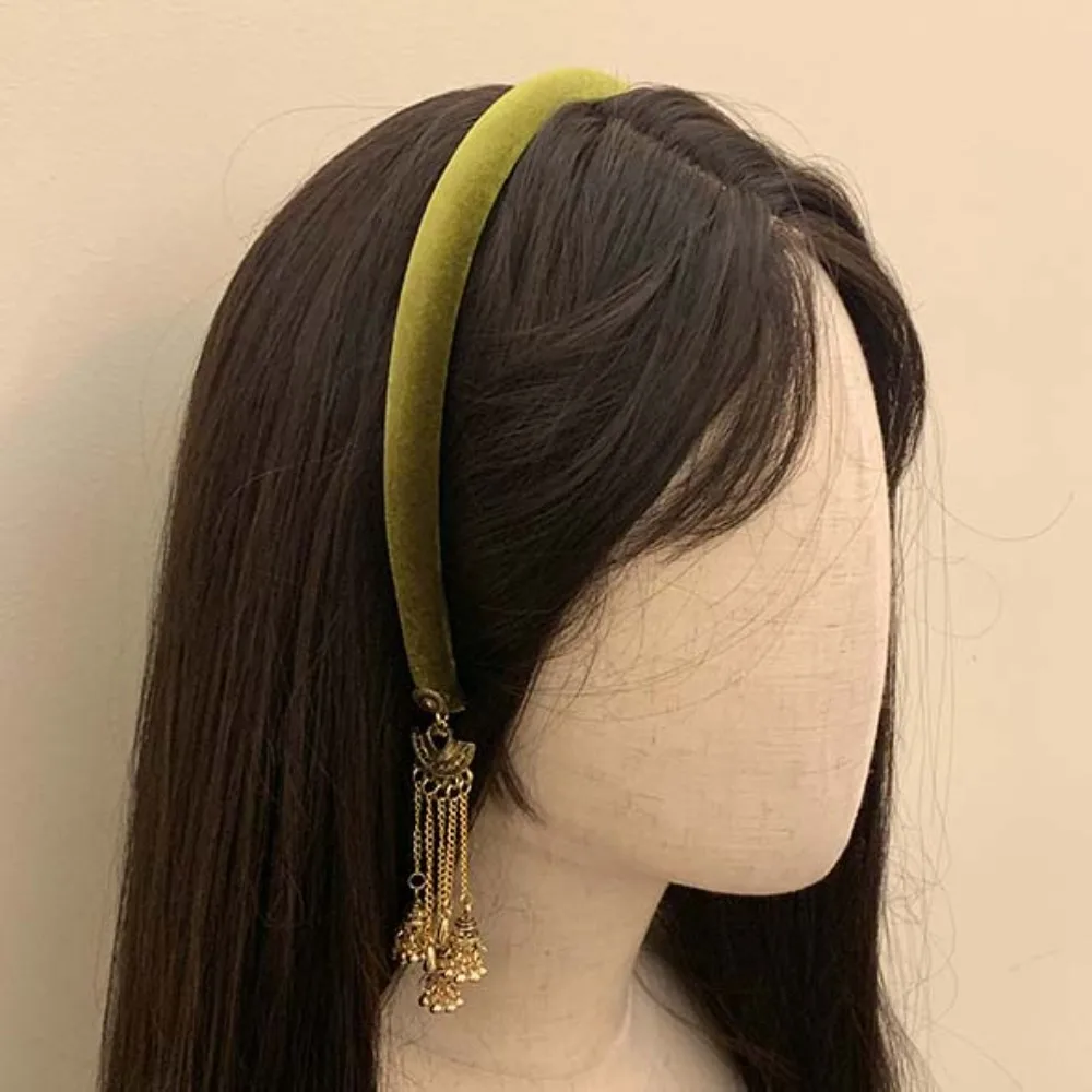 

Модная повязка для волос из сплава с кисточками, роскошная блестящая винтажная ободка для волос, имитация серег, флокированный этнический стиль, праздничный головной убор