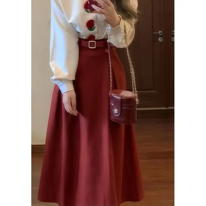 

Women's Clothing Solid Vintage Skirt Spring Summer Chic Sashes Loose A-LINE Long Skirt