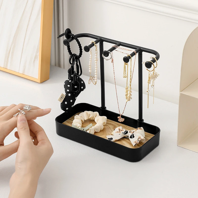 Multifunctional Jewelry Display Rack Necklace Ring Earrings Storage Rack Detachable Wooden Tray Desktop Jewelry Organizer Holder