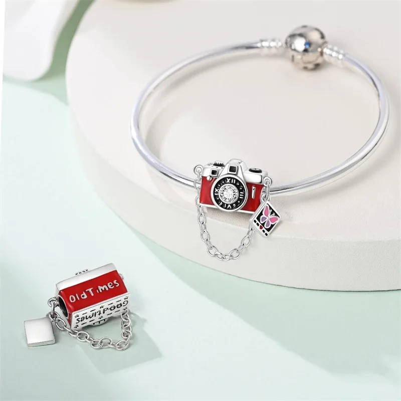 925 Silver Red Apple Green Spirit Snake Pendants Pink Robot Camera Charms Beads Fit Qikaola 925 Original Bracelets DIY Jewelry
