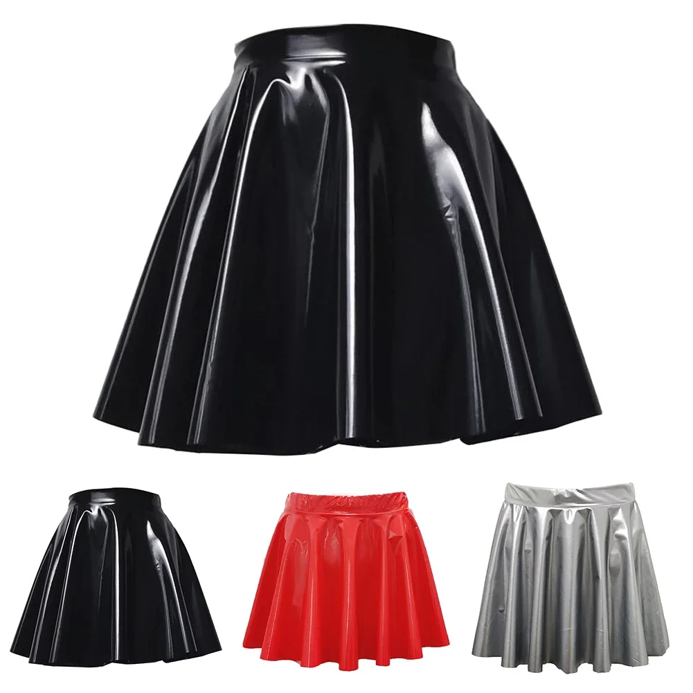 Roupas clubwear saia clube dança diária feminino espelho brilhante pvc couro plissado preto roupas clubwear regular