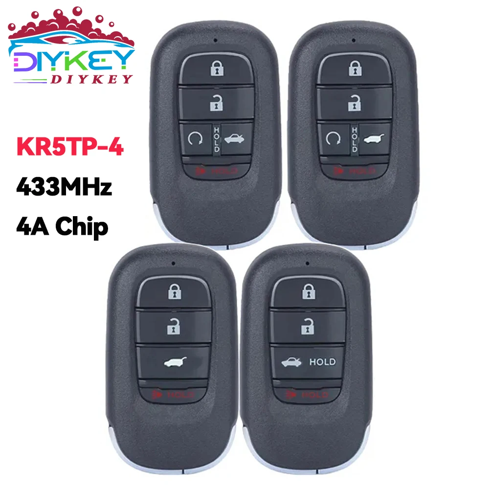 

DIYKEY 433.92MHz 4A Chip For Honda Accord Civic Pilot HR-V CR-V 2022 2023 FCC ID: KR5TP-4 5 Button Smart Remote Control Key Fob