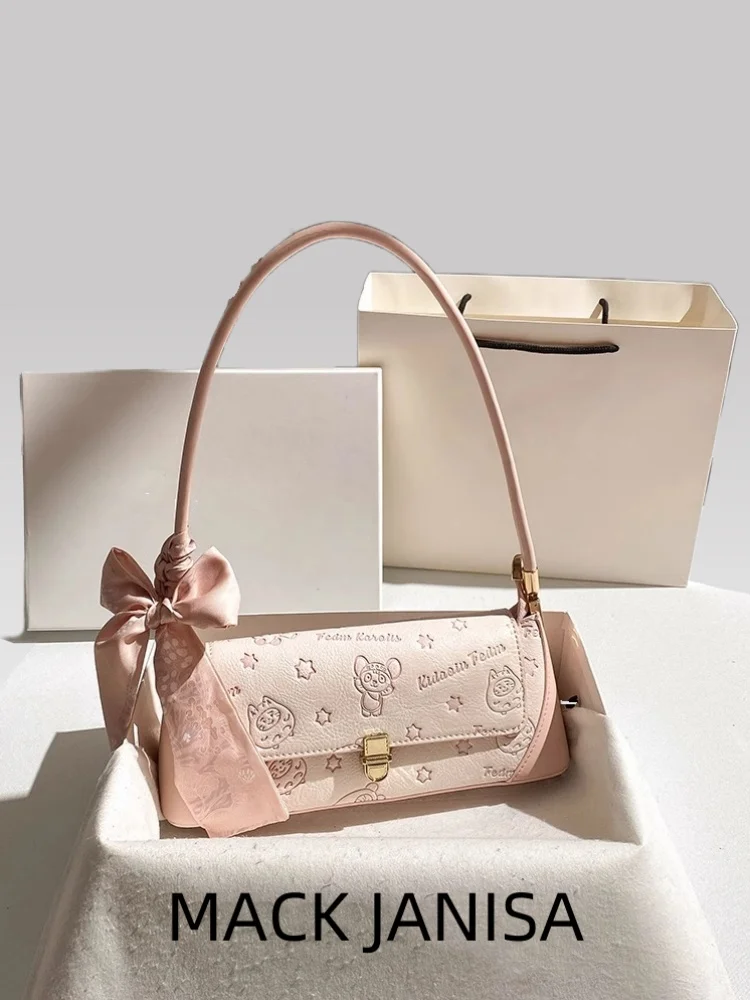 

Sweet and Luxury Armpit Bag with Charming Printing Pattern and Scarves Women's Popular and Stylish Single Shoulder Bag
