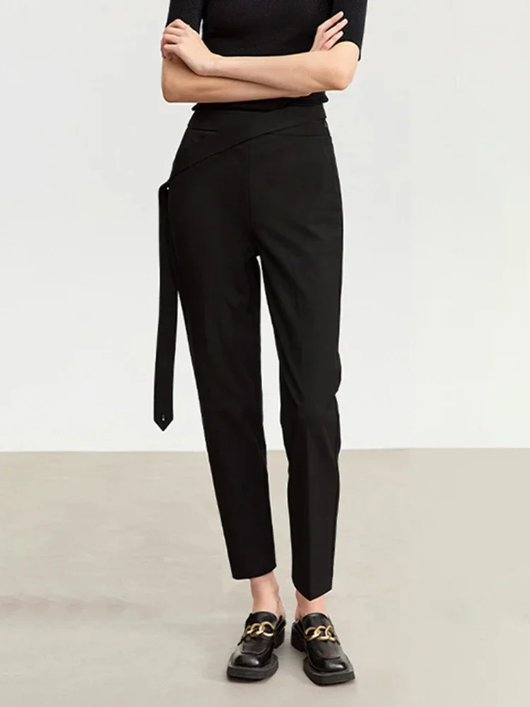 

AMII повседневные брюки для женщин, осень 2023, новые подтяжки, брюки-конус, брюки до щиколотки, женские однотонные качественные модные брюки 12343365