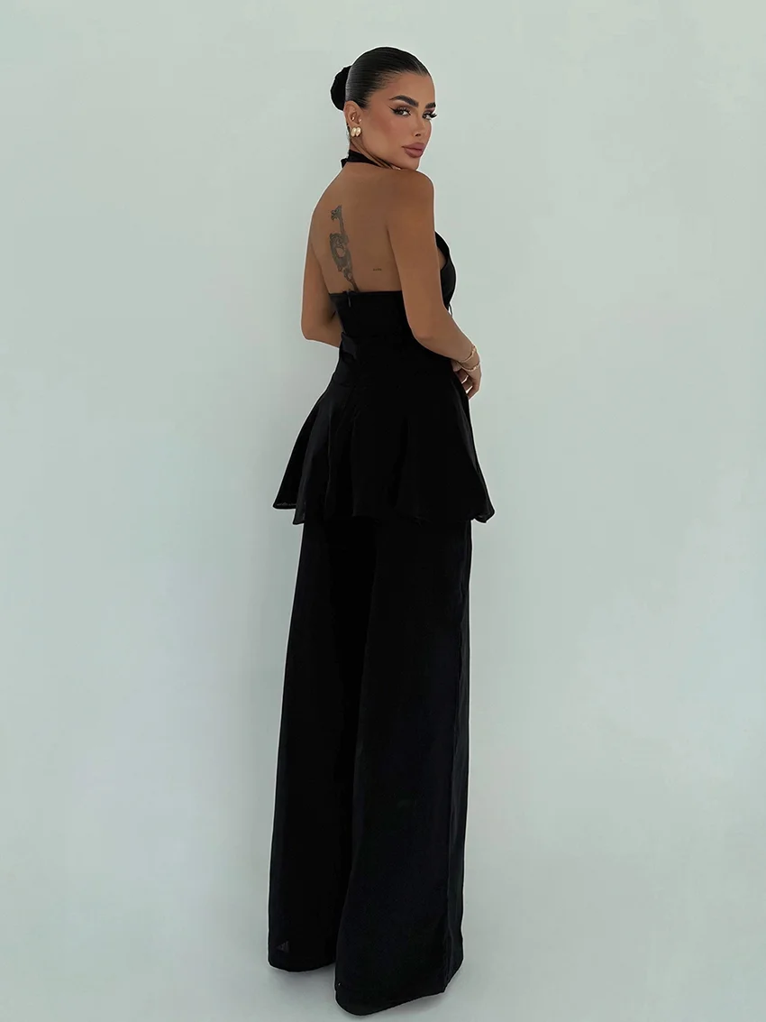 Marthaqiqi Fashion Female Sleepwear Set O-Neck Pajamas Backless Nightie Tank Top Nightwear Lace Up Nightgowns Pants Pyjamas Suit