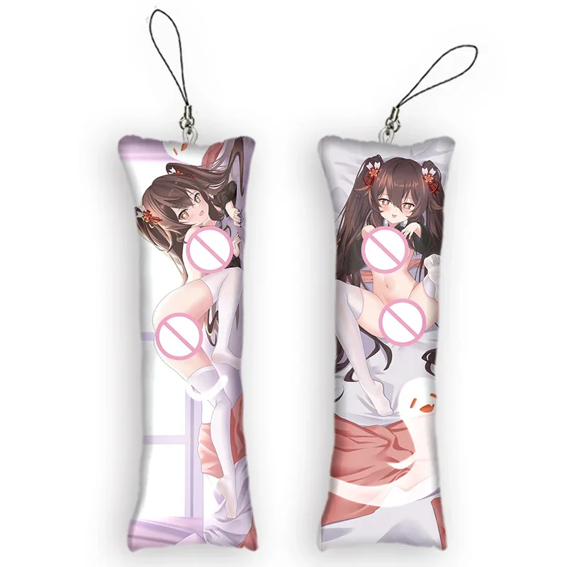 Cute Anime Mini Dakimakura Key Chain Genshin Impact Hu Tao Small Pillow Pendant Otaku Bag Backpack Decor Keychain Phone Strap