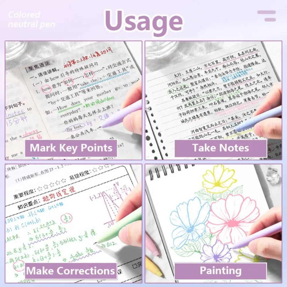 

6Colors/Set Press Type Color Gel Pen 0.5mm ST Tip Macaron/Morandi/Retro Color Neutral Pen Color Ink Writing Tools Students Gift