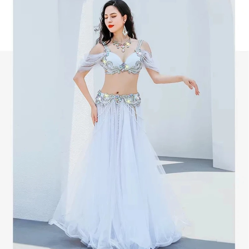 Novo traje de performance de dança do ventre-estilo de fada dupla camada grande balanço saia competição palco desempenho traje