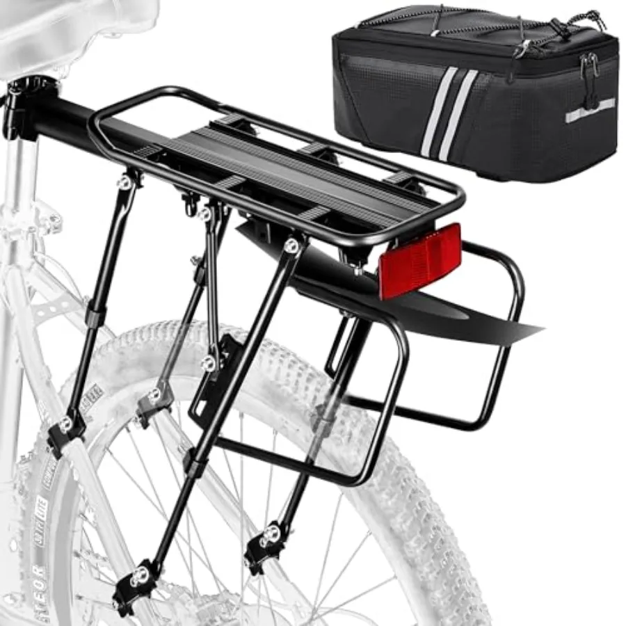 

Rear Bike Rack, 310 LB Capacity Solid Bearings Bike Cargo Rack w/Fender and Large Size Reflective, Quick Release Mountain Road