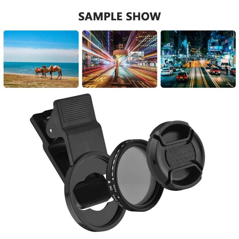 37MM Professional Clip-on Phone Filter Lens ND2-400 Adjustable Neutral Density Filter ND Filter with Phone Clip for Smartphone