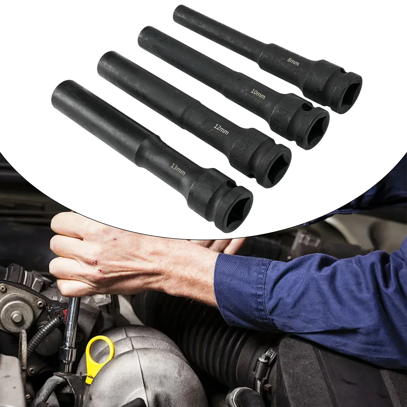 4pcs Hex Socket Adapter Spanner Converter 1/2" Drive Socket Impact Wrench Adapter 8/10/12/13mm Power Tool Accessories