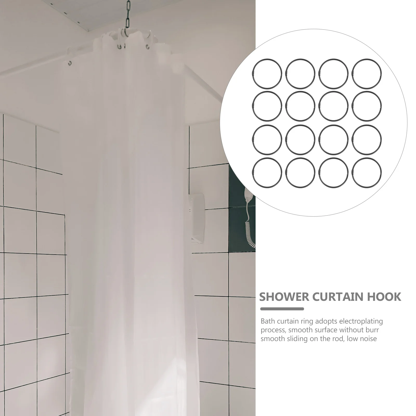 

30Pcs Iron Circular Shower Curtain Rings Round Hooks Curtain Rod Hangers Bathroom Circular Roman Rod Rings