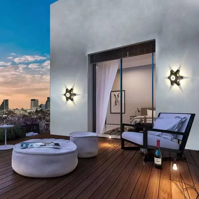 Modern Brief Outdoor Starfish Led Wall Sconce Lamp Waterproof For Garden Lamdscape Lighting Black Aluminum Body Gear Spotlight