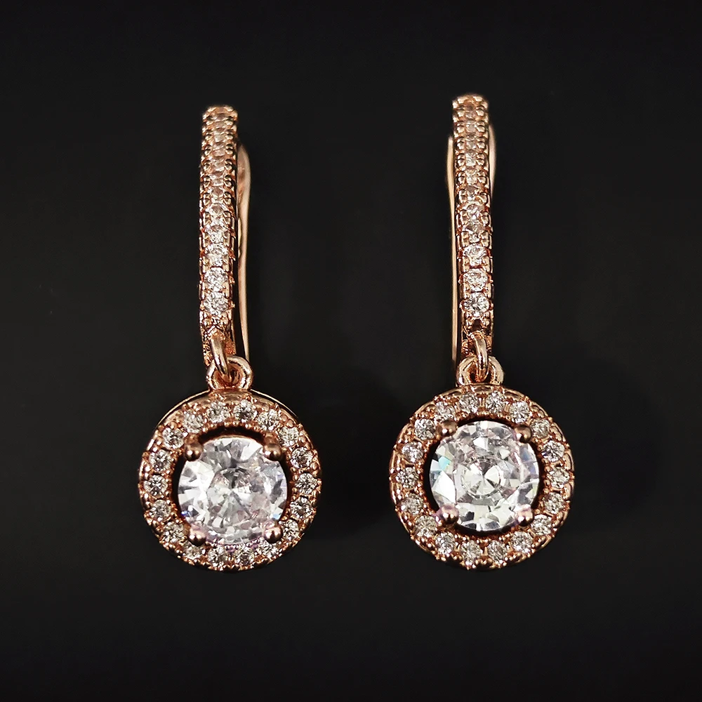 2024 New Arrival Trendy Halo Rose Gold Silver Color Korean Earrings Fashion Jewelry for Women Free Items Gift E5608