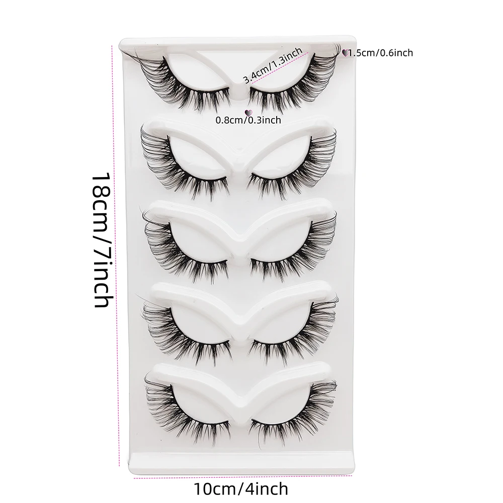 5 Pairs Cat Eye Winged Eyelashes - Hypoallergenic, Soft & Natural Long Faux Lashes, D-Curl, 13-18mm, Voluminous Black Lashes