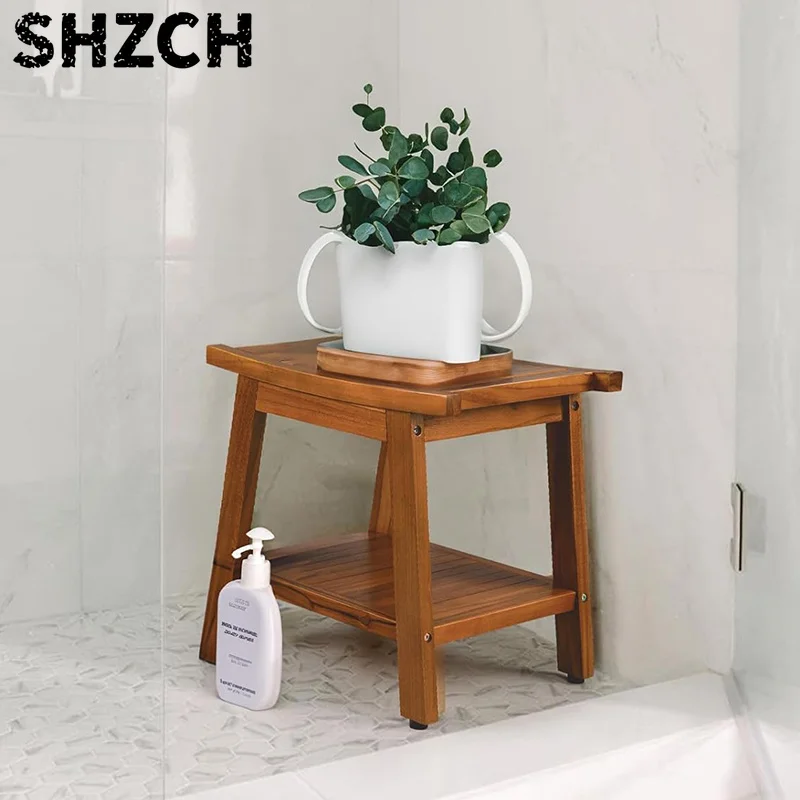 Taburete  baño  teca maciza, banco  ducha impermeable con almacenamiento, otomano  mara gruesa para baño, asiento  t