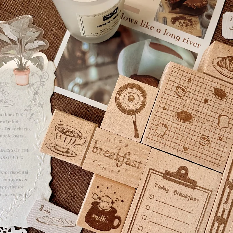 MOONLIGGHT Enjoy Breakfast Time Wooden Rubber Stamp DIY Scrapbooking Photo Album Card Making Wood Seal