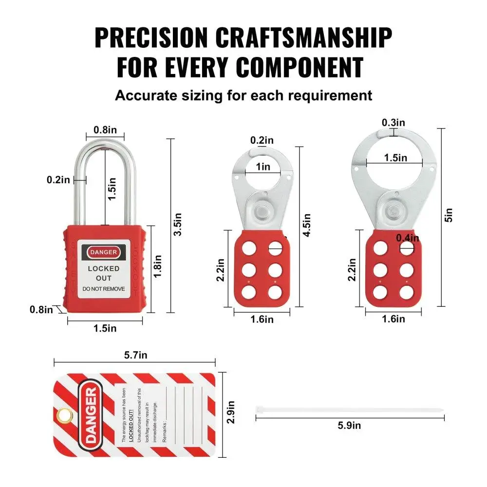 Electrical Lockout Tagout Kit 59PCS Safety Lockout Station with Padlocks Hasps Tags Ties Plug Circuit Breaker Cable