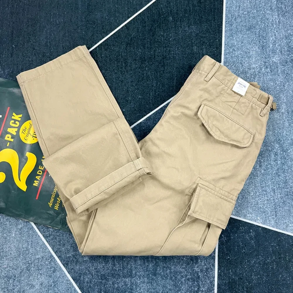 Heavy Cotton Multi-pocket Overalls Men's Straight Leg Slacks Spring And Fall American Retro Work Khaki Long Pants