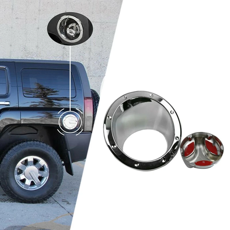 Car Gas Tank Cover Fuel Door Bezel Cap Moulding Trim Chrome For Hummer H3 2006-2010