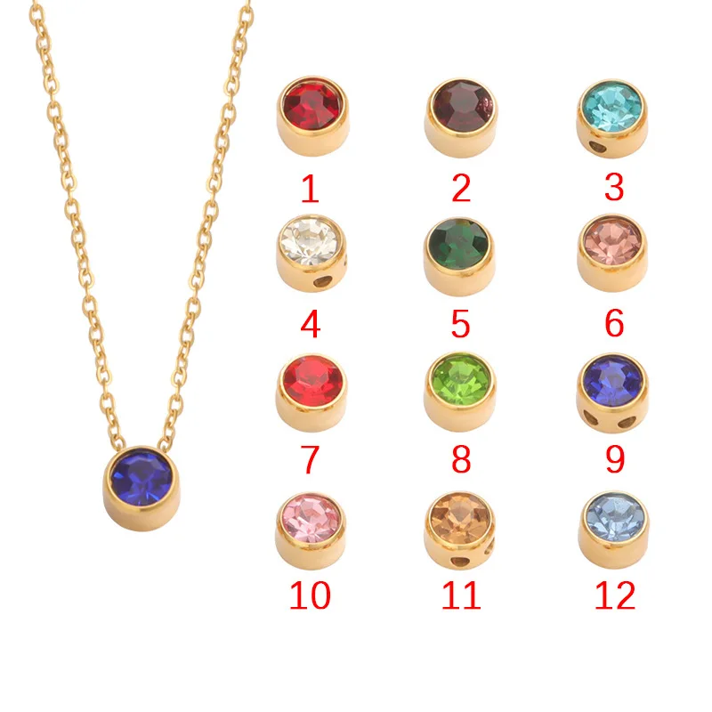 

10pcs/ Bag Stainless Steel December Birthstone Birthday Stone Small Hole Beads DIY Jewelry Accessories Pendant Necklace