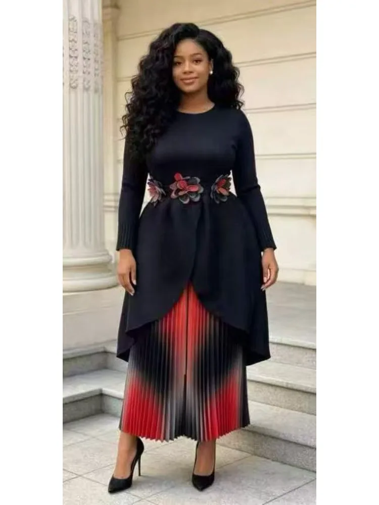 Miyake Printed Wide-leg Pants New Two-piece Set 2026 Heavy Industry Thin Top Round Neck Loose Trousers Set Women