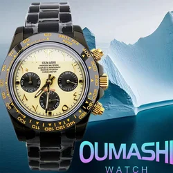 oumashi Fashion brand Luxury Quartz Men's Automatic Dating Watch 100M Men's Sport VK63 Chronograph Sapphire Glass Casual Watch