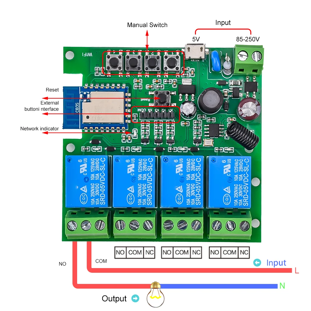 Tuya Smart Wifi Motor Switch Module 5V 12V 32V 220V RF 433 Radio Remote Control 4 Channels Inching Relay for Alexa Google Home