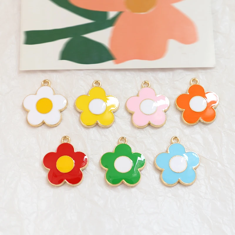 1pcs Sweet Girl Color Five-petal Flower Alloy Dripping Oil Pendant Diy Handmade Jewelry Earrings Accessories Material Charms