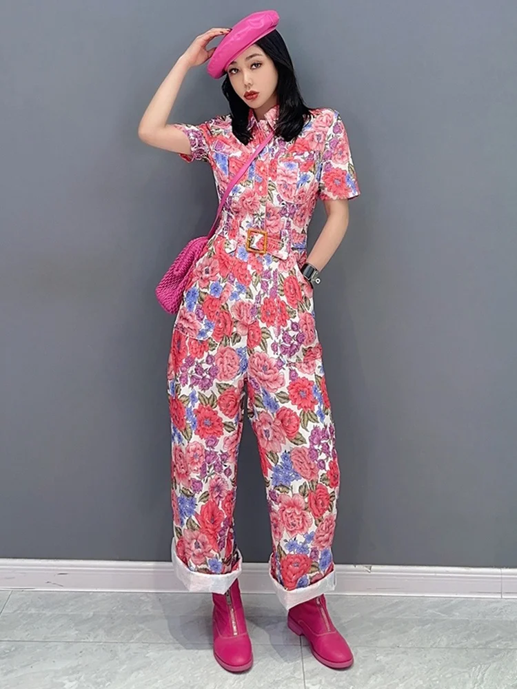 SHENGPALAE Fashion Jumpsuit Flower Color Show Thin Personalized Women Wear Trendy Girl Casual Y2k Clothes 2024 Spring New R1988