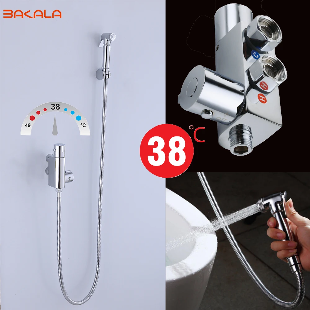 BAKALA Thermostatic Wall-Mounted Bathroom Shower Bidet Toilet Faucet Hygienic Crane Square Mixer Portable Sprayer for Bathrooms