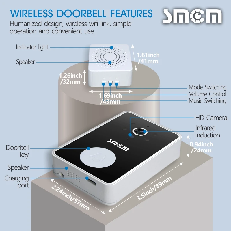 Timbre de Video inalámbrico Tuya, cámara de seguridad recargable, gran angular, visión inteligente, WiFi