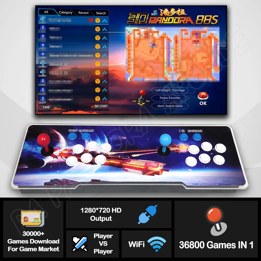 Pandora SAGA EX 3D WIFI 88s Box 36800 en 1 Función de Salva Joysticks Multijugador Consola Arcade Videojuego Retro