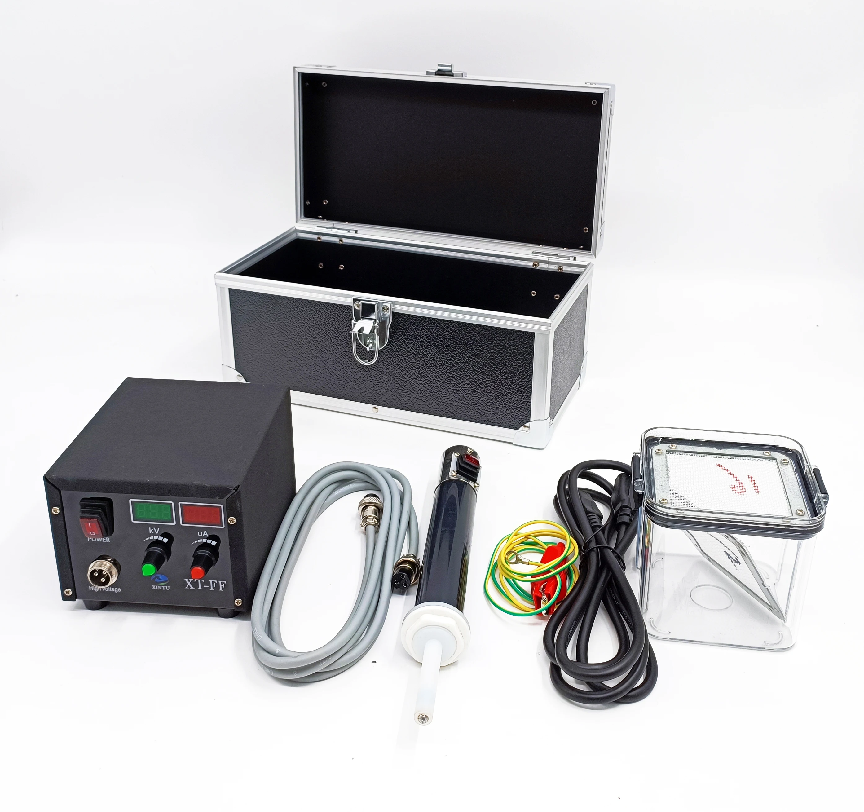 The factory sells the portable electrostatic flocking machine XT-FF with flocking boxes