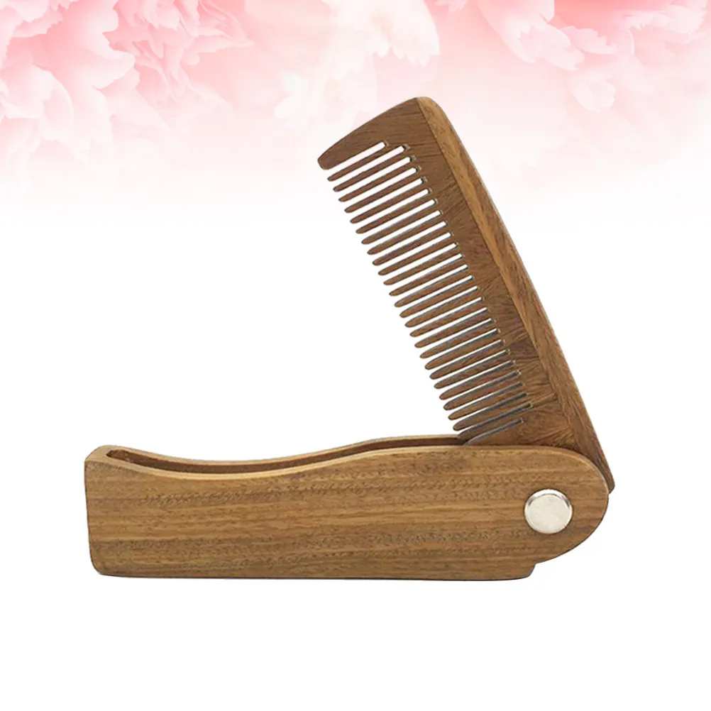 1Pcs Small Folding Wooden Beard Comb Vera Wood Travel Hair Comb for Head Beard Scalp Massage Comfortable Portable