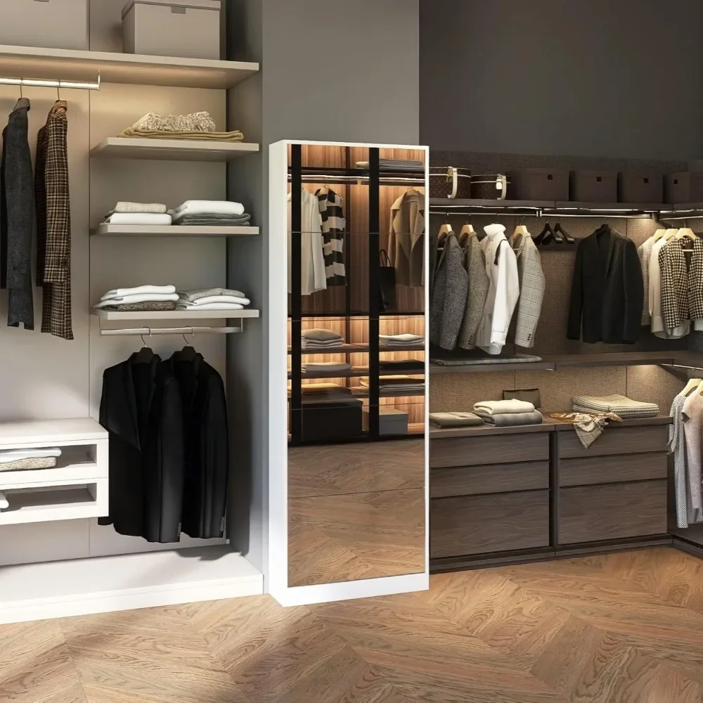 Shoe Cabinet with Mirror Drawers Freestanding Shoe Organizer with 5 Flip Drawers Modern Full Length Mirror Shoes Storage Cabinet image 6