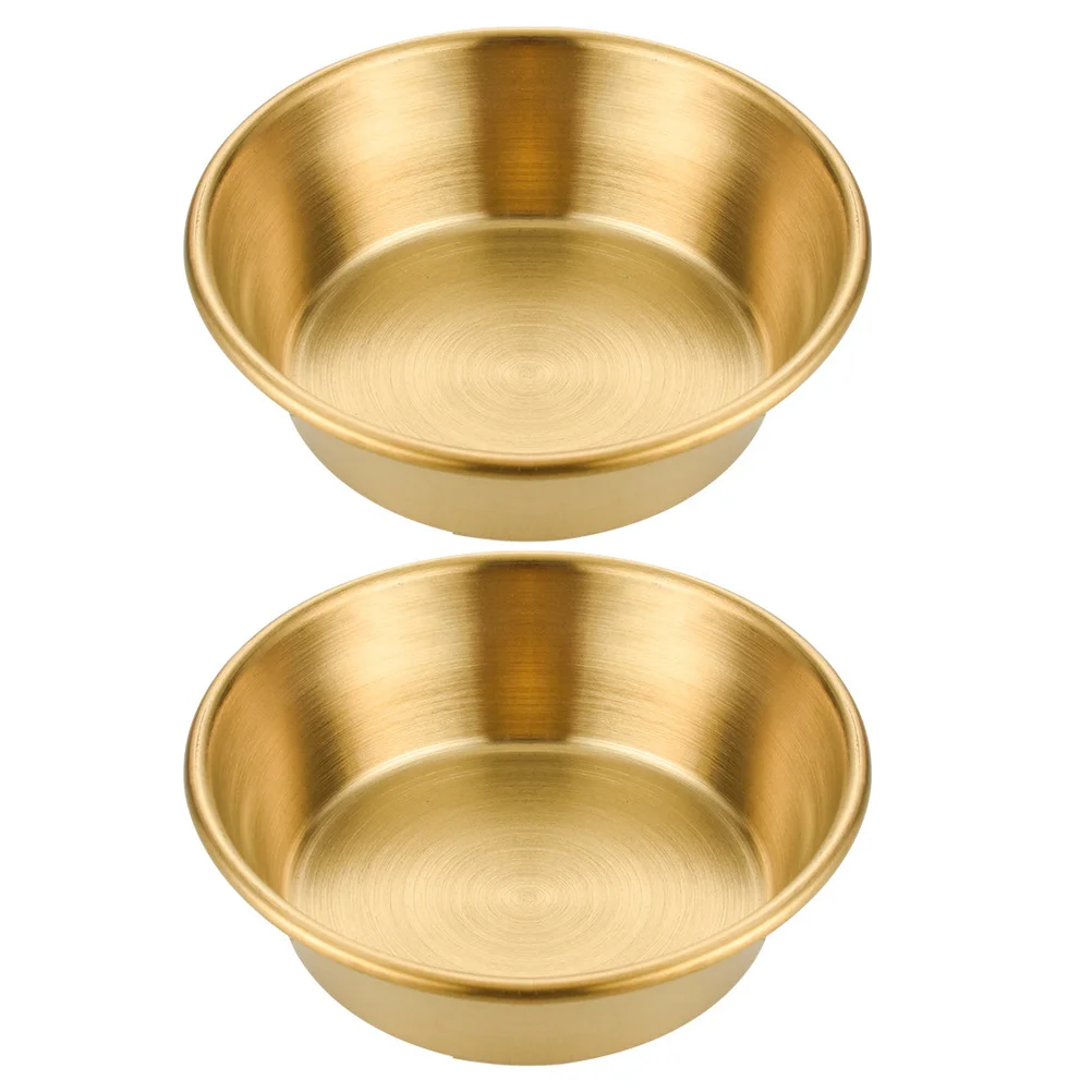 

2 Pcs Small Containers Seasoning Dish Convenient Dipping Bowl Washable Sauce Spices Stainless Steel Golden Bowls