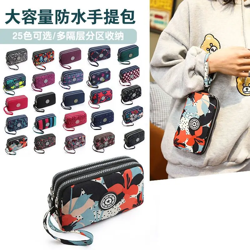 2023 Waterproof Women\'s Three-layer Zipper Coin Wallet Cosmetic Bag Canvas Women Purse Clutch Women\'s Purse Best Phone Wallet