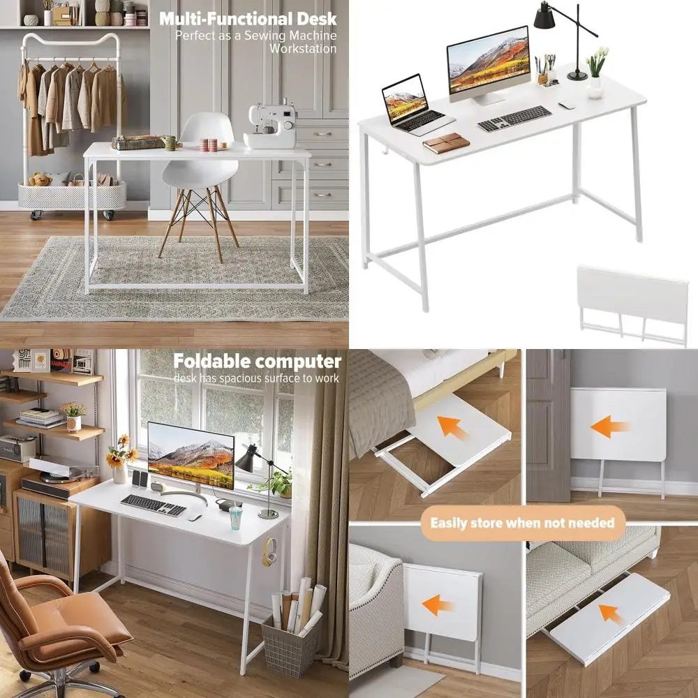 

Folding Desk, 47.2" Foldable Computer Desk for Bedroom, Space Saving Computer Table Writing Workstation for Home Office, Easy As