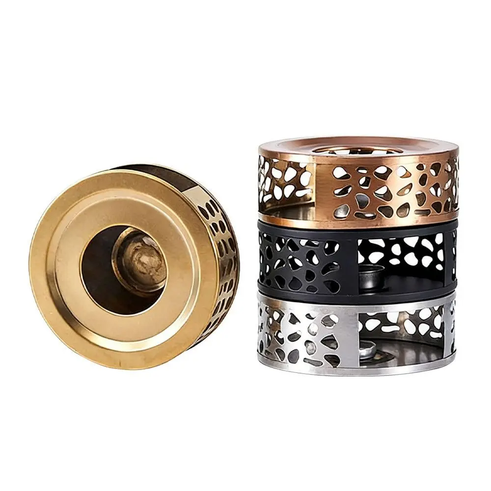 Stainless Steel Teapot Warmer Vintage Oxygen Hole Design Tea Warmer Base with Tealight Holder Elegant Teapot Heater Most Teapots
